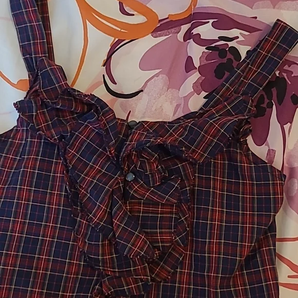 SOLD! Ralph Lauren Girl's Blue and Red Plaid Tank Top Shirt Size 8 - Picture 3 of 4